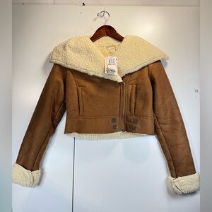 NEW JJ Winters Juniors Cropped S Faux Suede‎ Winter Outerwear Sherpa Lined NWT